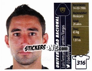 Sticker Luis Fernando Fuentes Vargas - Liga BBVA Bancomer Apertura 2015 n. 316 - Panini
