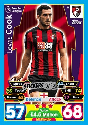 Cromo Lewis Cook - English Premier League 2017-2018. Match Attax Extra - Topps