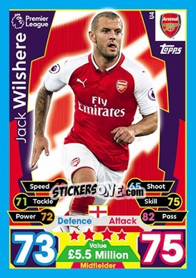 Sticker Jack Wilshere - English Premier League 2017-2018. Match Attax Extra n. U4 - Topps