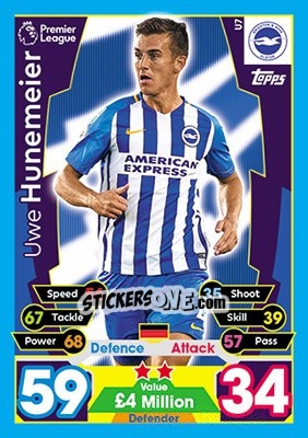 Sticker Uwe Hunemeier - English Premier League 2017-2018. Match Attax Extra n. U7 - Topps