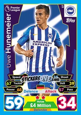 Cromo Uwe Hunemeier - English Premier League 2017-2018. Match Attax Extra - Topps