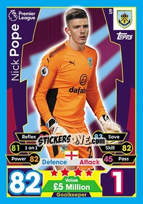 Cromo Nick Pope - English Premier League 2017-2018. Match Attax Extra - Topps