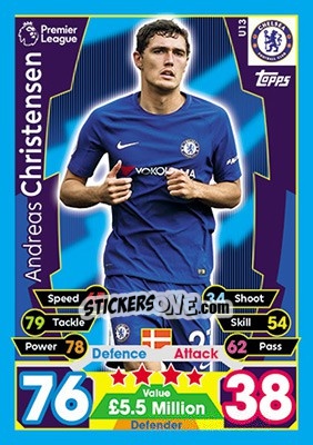 Sticker Andreas Christensen - English Premier League 2017-2018. Match Attax Extra n. U13 - Topps
