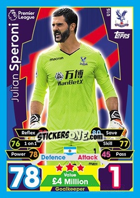 Sticker Julian Speroni - English Premier League 2017-2018. Match Attax Extra - Topps