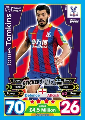 Sticker James Tomkins - English Premier League 2017-2018. Match Attax Extra - Topps
