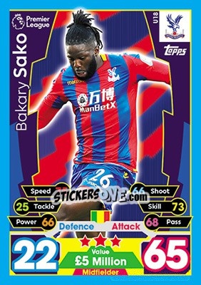 Sticker Bakary Sako - English Premier League 2017-2018. Match Attax Extra - Topps