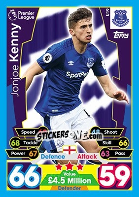 Sticker Jonjoe Kenny - English Premier League 2017-2018. Match Attax Extra n. U19 - Topps