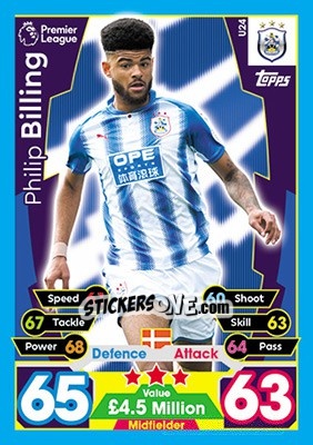 Sticker Philip Billing - English Premier League 2017-2018. Match Attax Extra - Topps