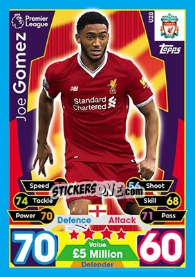 Sticker Joe Gomez - English Premier League 2017-2018. Match Attax Extra n. U28 - Topps