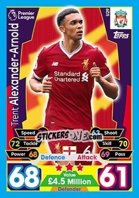 Sticker Trent Alexander-Arnold - English Premier League 2017-2018. Match Attax Extra n. U29 - Topps