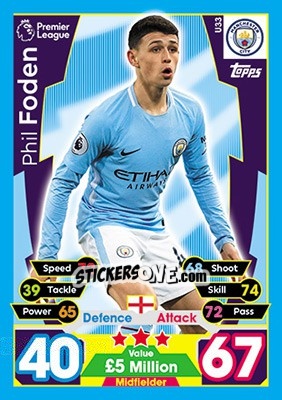 Sticker Phil Foden - English Premier League 2017-2018. Match Attax Extra n. U33 - Topps