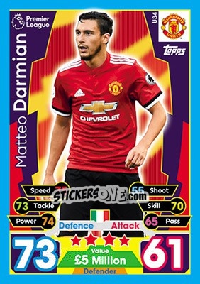 Sticker Matteo Darmian - English Premier League 2017-2018. Match Attax Extra - Topps