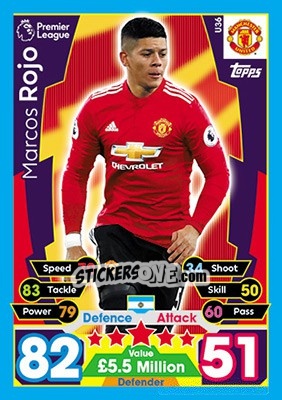 Sticker Marcos Rojo - English Premier League 2017-2018. Match Attax Extra n. U36 - Topps