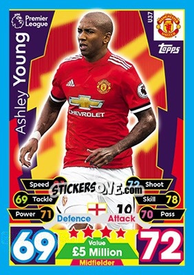 Sticker Ashley Young - English Premier League 2017-2018. Match Attax Extra - Topps