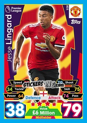 Sticker Jesse Lingard - English Premier League 2017-2018. Match Attax Extra n. U38 - Topps