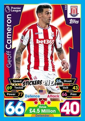 Sticker Geoff Cameron - English Premier League 2017-2018. Match Attax Extra n. U44 - Topps