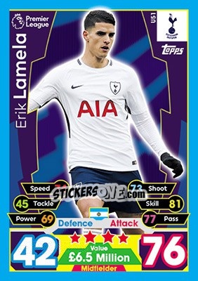 Sticker Erik Lamela - English Premier League 2017-2018. Match Attax Extra - Topps