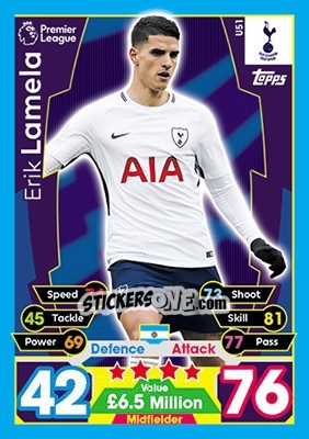 Sticker Erik Lamela - English Premier League 2017-2018. Match Attax Extra n. U51 - Topps