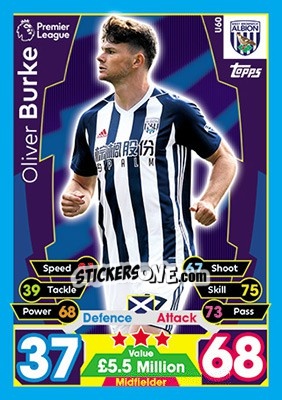 Cromo Oliver Burke - English Premier League 2017-2018. Match Attax Extra - Topps