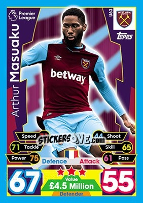 Sticker Arthur Masuaku - English Premier League 2017-2018. Match Attax Extra - Topps