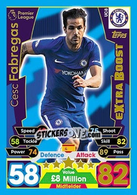 Sticker Cesc Fabregas - English Premier League 2017-2018. Match Attax Extra n. UC8 - Topps