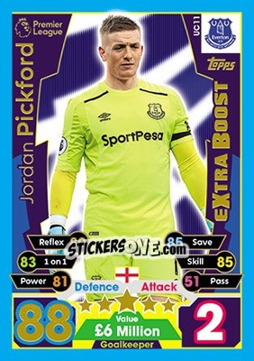 Sticker Jordan Pickford - English Premier League 2017-2018. Match Attax Extra n. UC11 - Topps