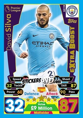 Sticker David Silva - English Premier League 2017-2018. Match Attax Extra n. UC19 - Topps