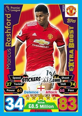 Sticker Marcus Rashford - English Premier League 2017-2018. Match Attax Extra n. UC21 - Topps