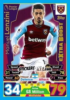 Sticker Manuel Lanzini - English Premier League 2017-2018. Match Attax Extra - Topps