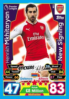 Sticker Henrikh Mkhitaryan - English Premier League 2017-2018. Match Attax Extra n. NS1 - Topps