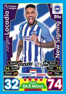 Sticker Jürgen Locadia - English Premier League 2017-2018. Match Attax Extra - Topps