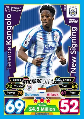 Sticker Terence Kongolo - English Premier League 2017-2018. Match Attax Extra - Topps