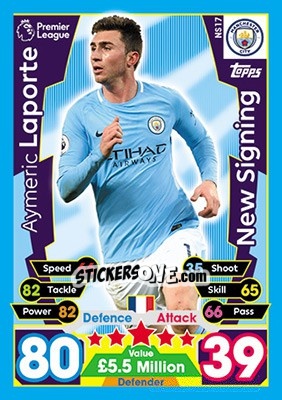 Sticker Aymeric Laporte - English Premier League 2017-2018. Match Attax Extra - Topps