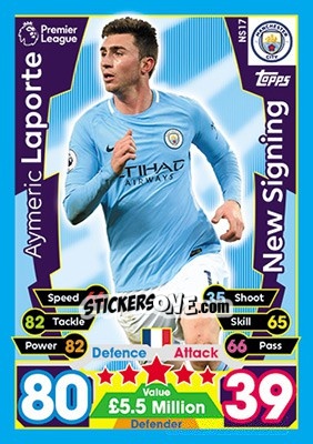 Sticker Aymeric Laporte - English Premier League 2017-2018. Match Attax Extra n. NS17 - Topps
