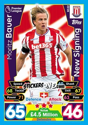 Sticker Moritz Bauer - English Premier League 2017-2018. Match Attax Extra - Topps