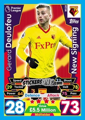 Sticker Gerard Deulofeu - English Premier League 2017-2018. Match Attax Extra n. NS28 - Topps