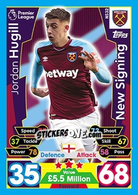 Sticker Jordan Hugill - English Premier League 2017-2018. Match Attax Extra - Topps