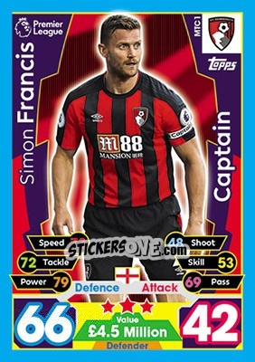 Cromo Simon Francis - English Premier League 2017-2018. Match Attax Extra - Topps