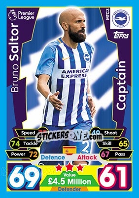 Figurina Bruno Saltor - English Premier League 2017-2018. Match Attax Extra - Topps