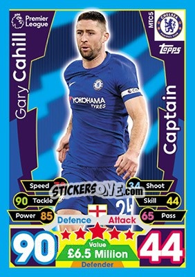 Sticker Gary Cahill - English Premier League 2017-2018. Match Attax Extra n. MTC5 - Topps