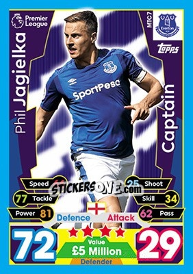 Sticker Phil Jagielka - English Premier League 2017-2018. Match Attax Extra n. MTC7 - Topps