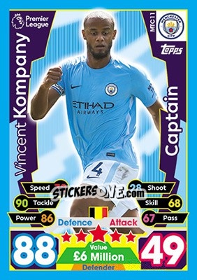 Sticker Vincent Kompany - English Premier League 2017-2018. Match Attax Extra n. MTC11 - Topps
