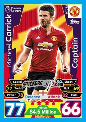 Sticker Michael Carrick - English Premier League 2017-2018. Match Attax Extra n. MTC12 - Topps