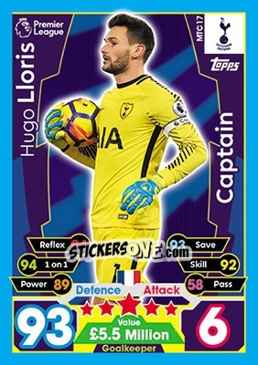 Sticker Hugo Lloris - English Premier League 2017-2018. Match Attax Extra - Topps