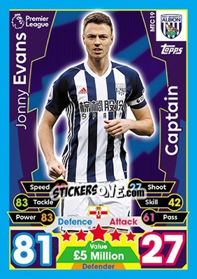 Sticker Jonny Evans - English Premier League 2017-2018. Match Attax Extra - Topps
