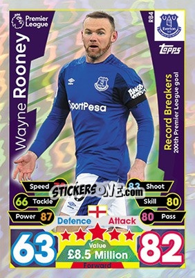 Sticker Wayne Rooney - English Premier League 2017-2018. Match Attax Extra n. RB4 - Topps
