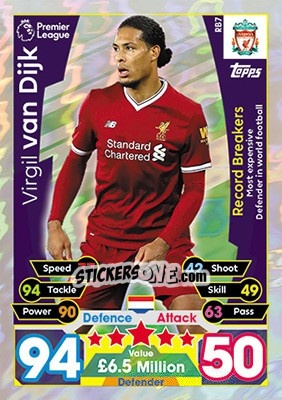 Sticker Virgil van Dijk - English Premier League 2017-2018. Match Attax Extra n. RB7 - Topps