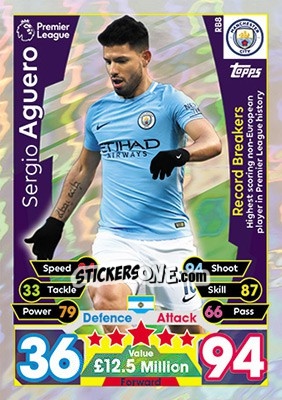 Sticker Sergio Aguero - English Premier League 2017-2018. Match Attax Extra n. RB8 - Topps