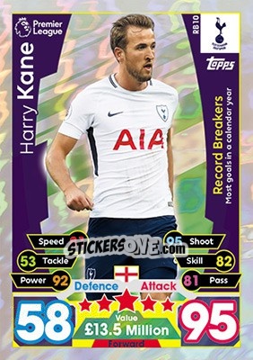 Sticker Harry Kane - English Premier League 2017-2018. Match Attax Extra - Topps