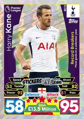 Sticker Harry Kane - English Premier League 2017-2018. Match Attax Extra n. RB10 - Topps
